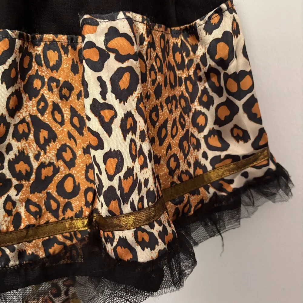 Girls Leopard Cat Costume Size 7-8 Hood Ears Tail Tutu Dress Halloween Cheetah